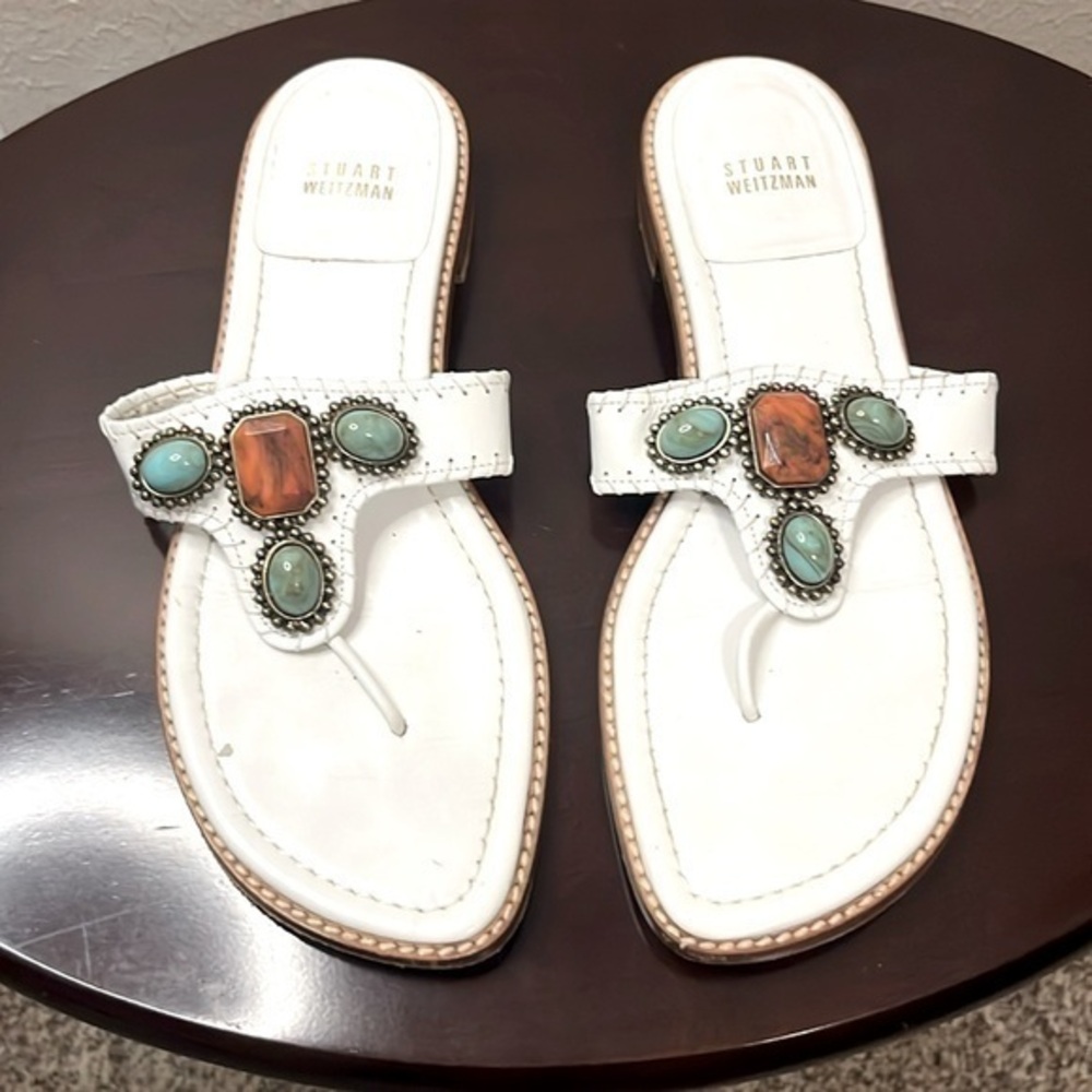 Stuart Weitzman Embellished Slip On Sandals SZ 9